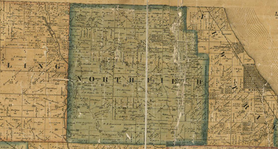Northfield had no real identity up until 1927, except that it was part of
Northfield Township, featured here on a map from 1861.