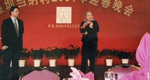 Working for RR Donnelley in 2000—one of five trips Yvonne took to China over 18 months, speaking to a staff of 1,000 with an interpreter so employees could understand her talk.